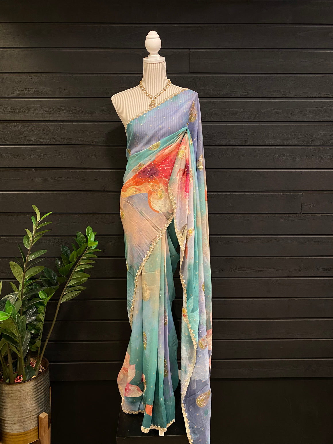Georgette with Sequins, Brocade, and Hand Work