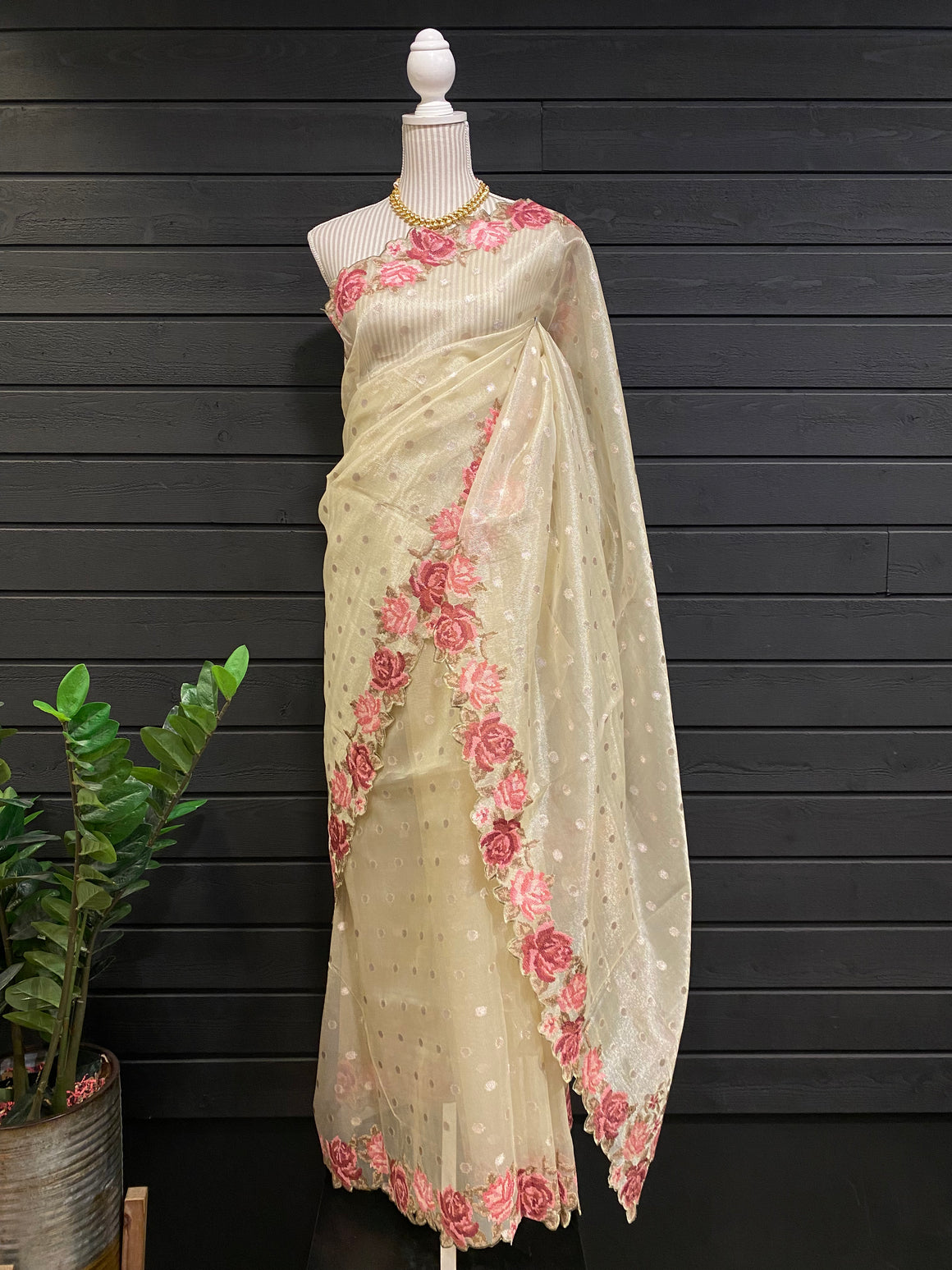Silk Tissue Saree with Embroidery Work