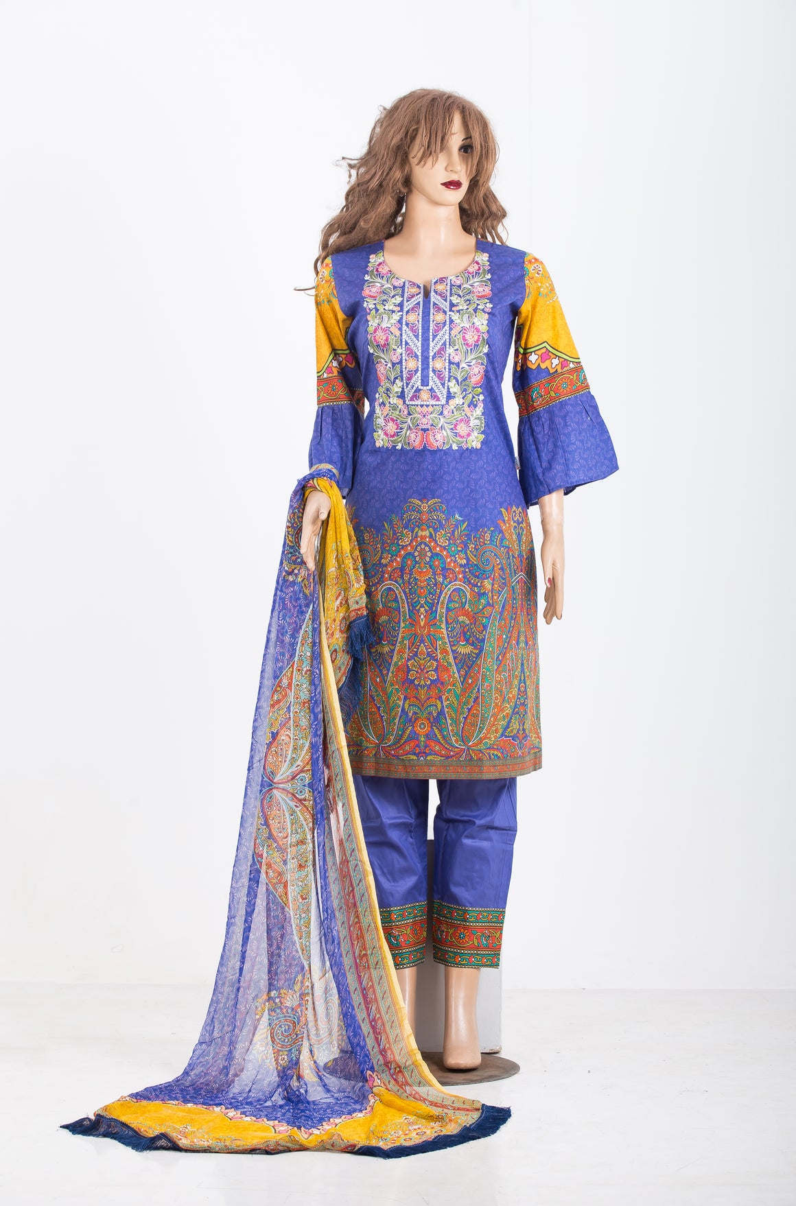 Cotton with Embroidery Work with chiffon dupatta and cotton Pant