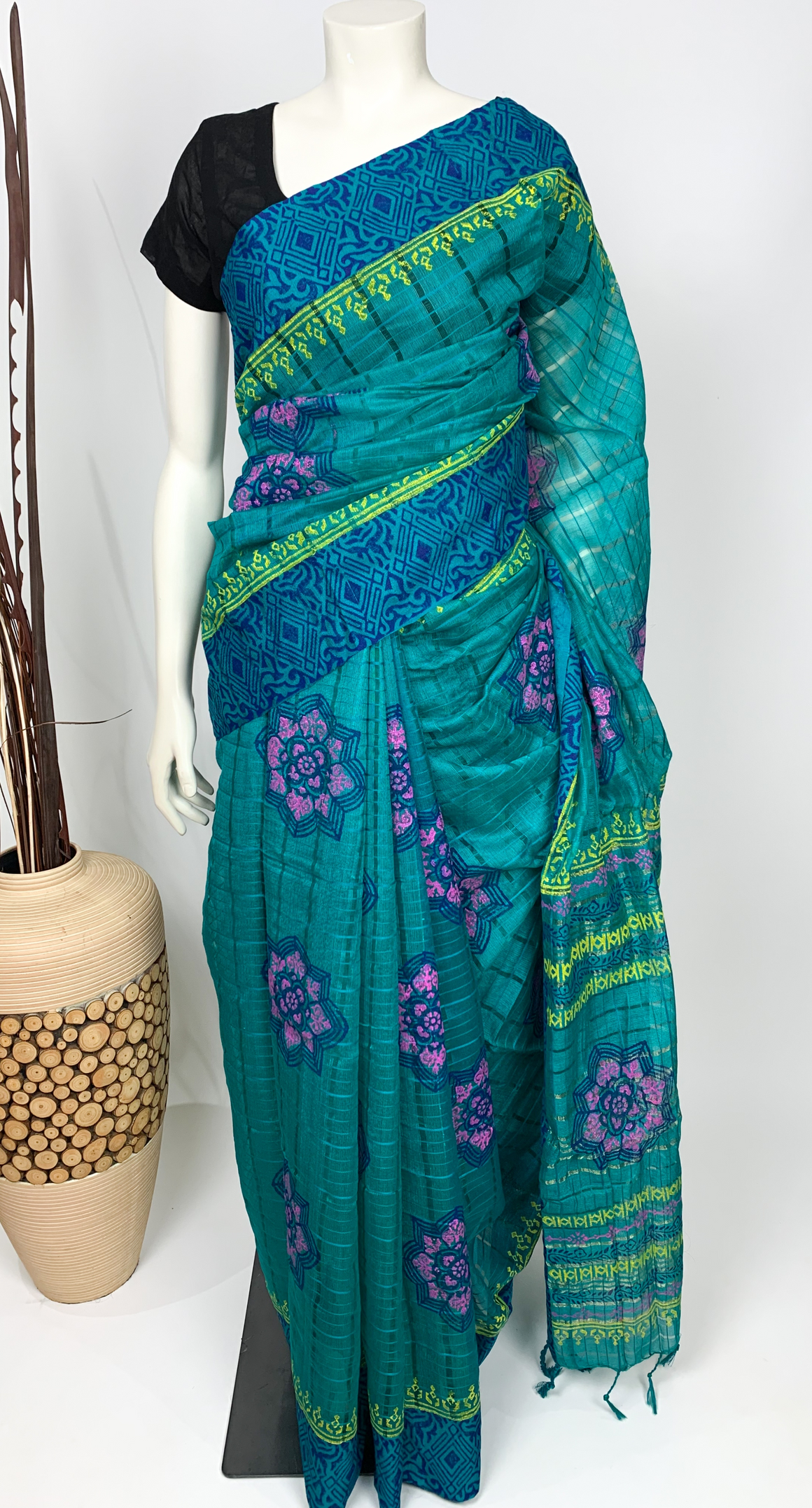 Cotton saree with block work